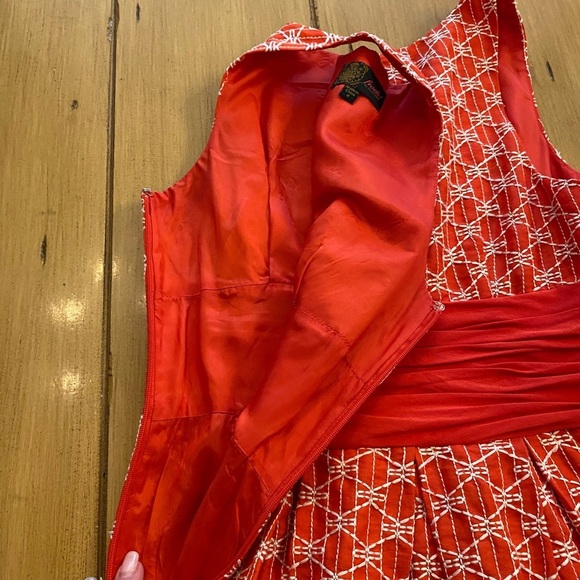 Tracy Reese Ablaze Fit & Flare Cumberbund Dress Orange Red Zipper Sleeveless 4 - Picture 5 of 14